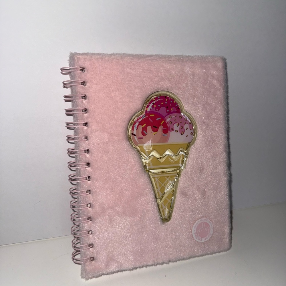 Pen + Gear Light-up Journal, Ice Cream Cone Design, Pink Furry Cover,
